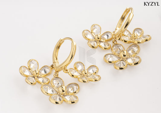 Aurora Floral Chandeliers – Triple-Bloom Gold Drop Earrings