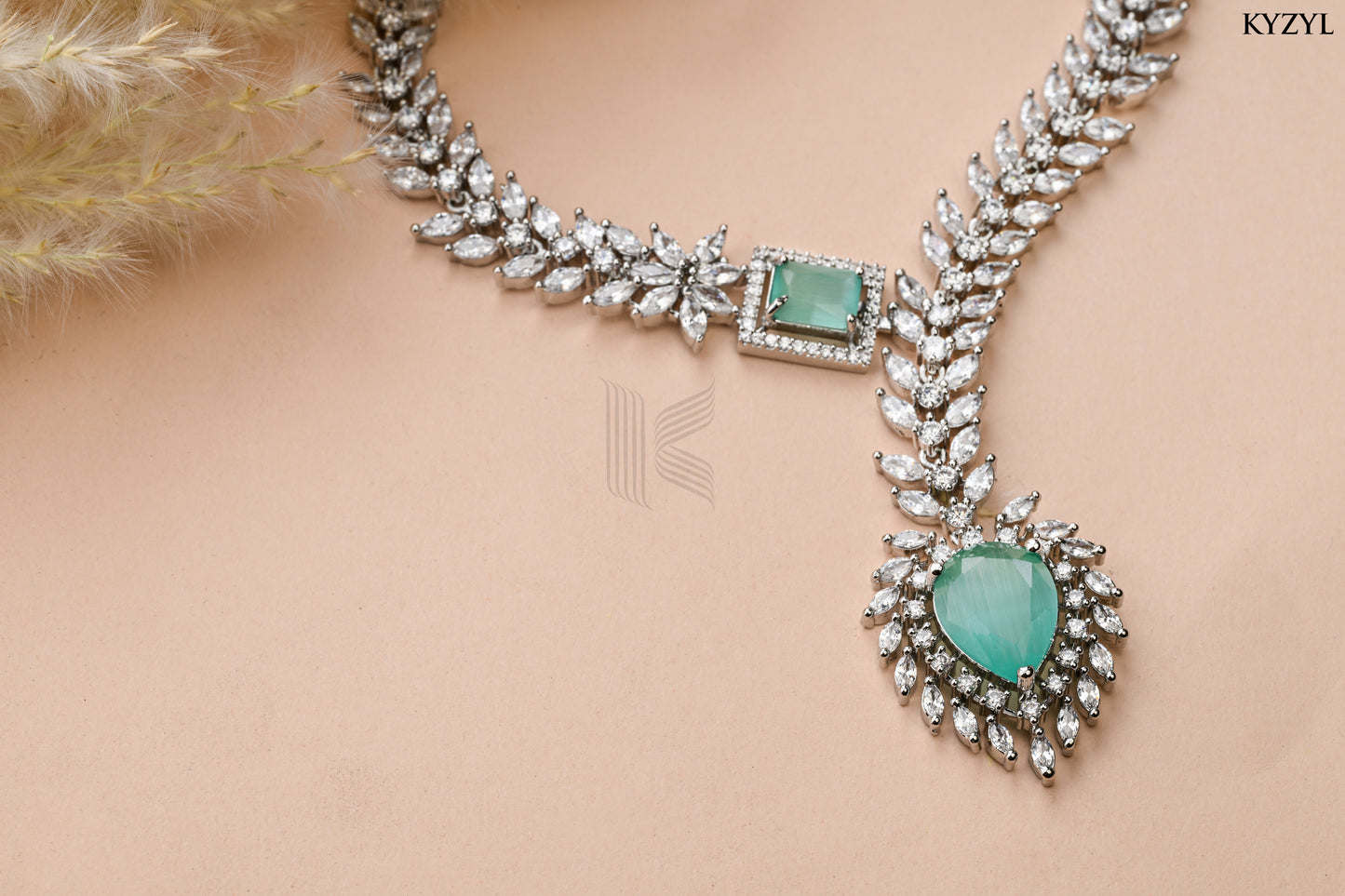 The Empress Garland Necklace - Handcrafted Mint Green Floral Masterpiece