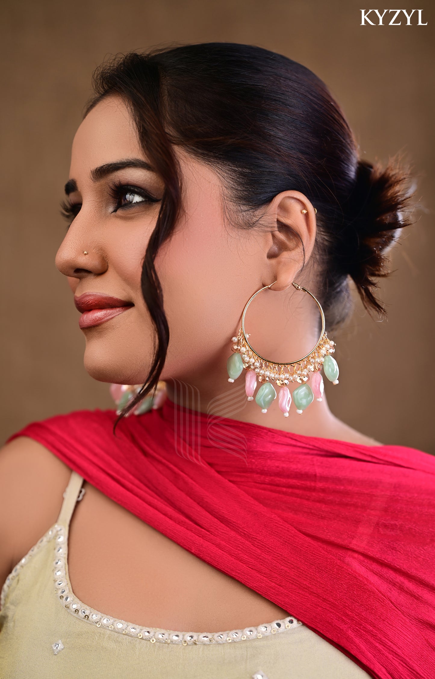 Mughal Mint Jhumkas- Mint Green & Soft Pink Floral design