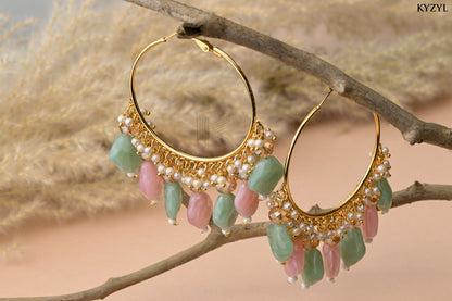 Mughal Mint Jhumkas- Mint Green & Soft Pink Floral design
