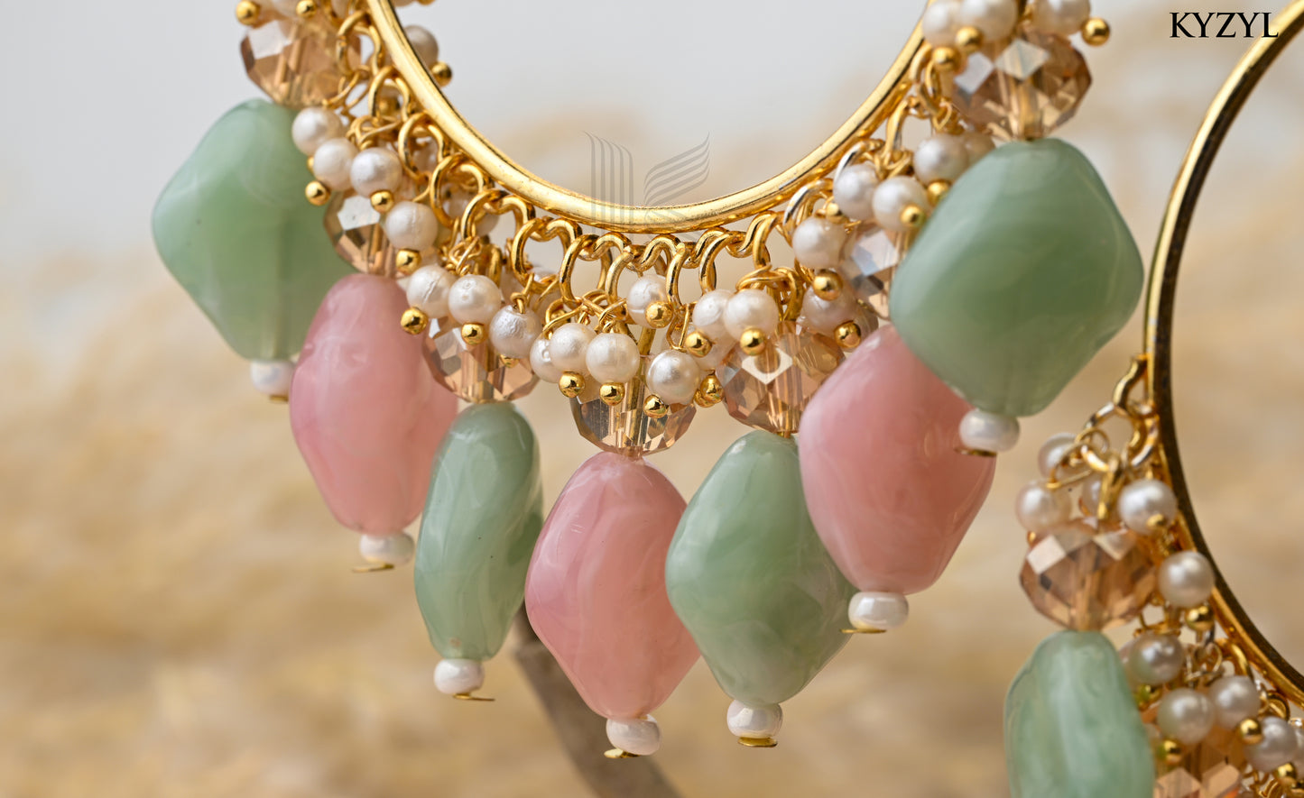 Mughal Mint Jhumkas- Mint Green & Soft Pink Floral design