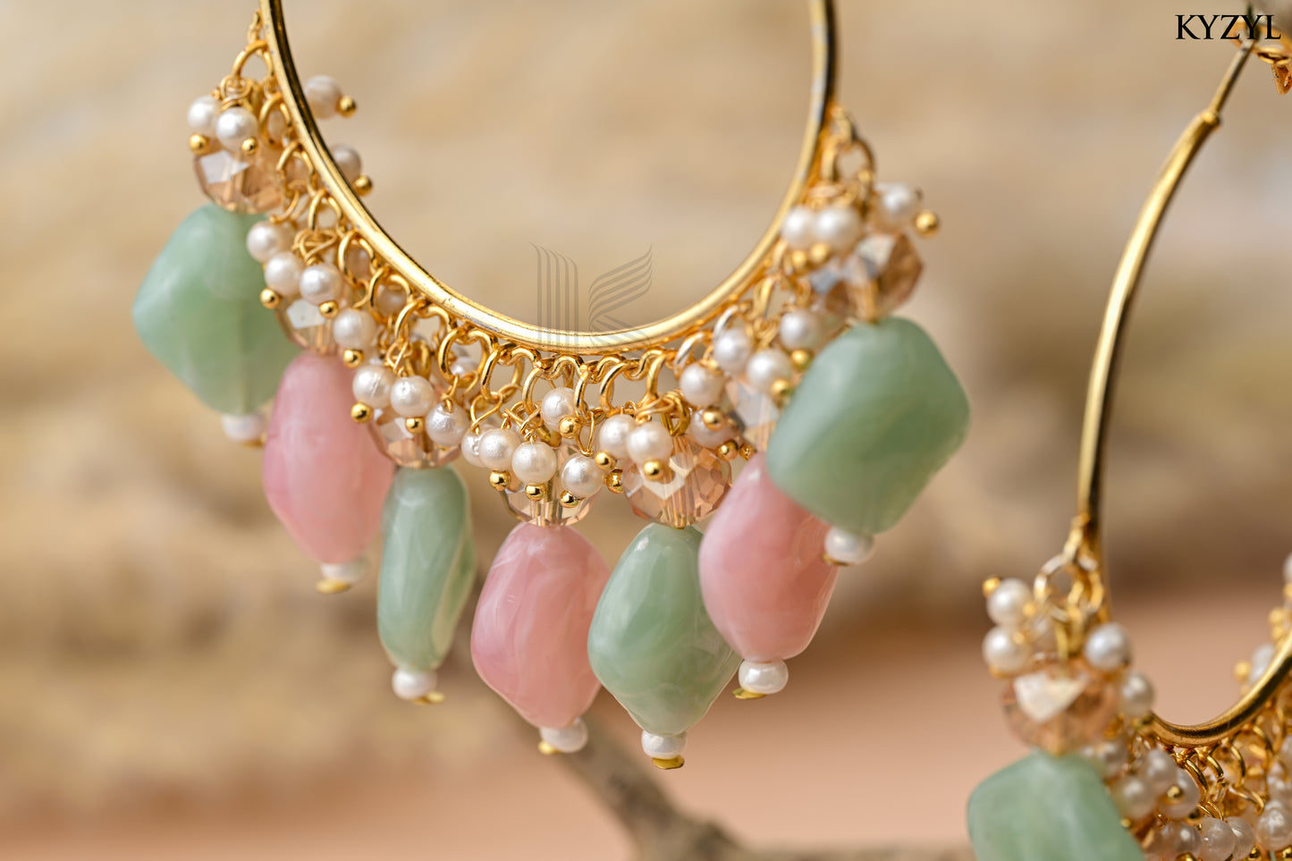 Mughal Mint Jhumkas- Mint Green & Soft Pink Floral design