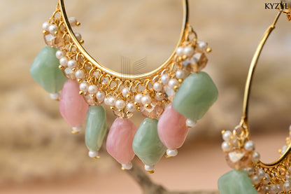 Mughal Mint Jhumkas- Mint Green & Soft Pink Floral design