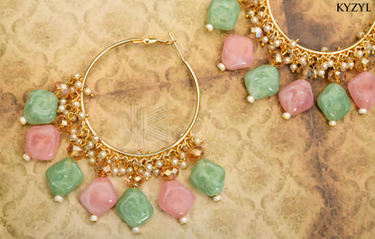 Mughal Mint Jhumkas- Mint Green & Soft Pink Floral design