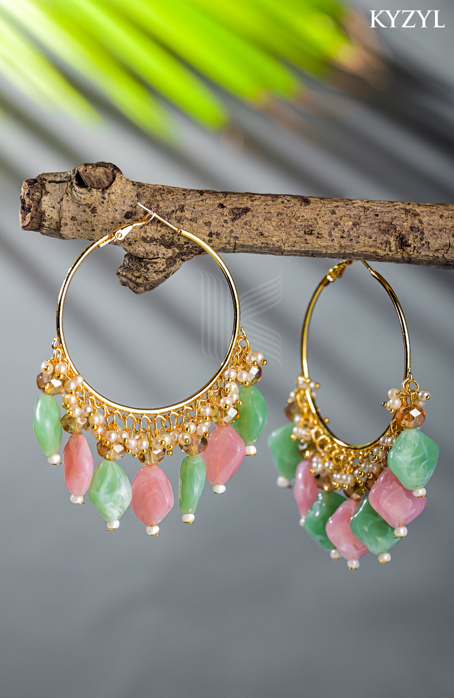 Mughal Mint Jhumkas- Mint Green & Soft Pink Floral design