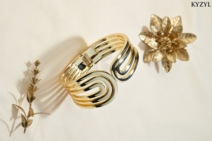 The Triple Swirl Cuff - A Bold Triple-Layered Golden Ribbon