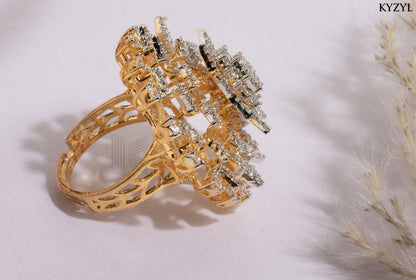 Diamond Dust Gala – Golden Radiance Cocktail Ring