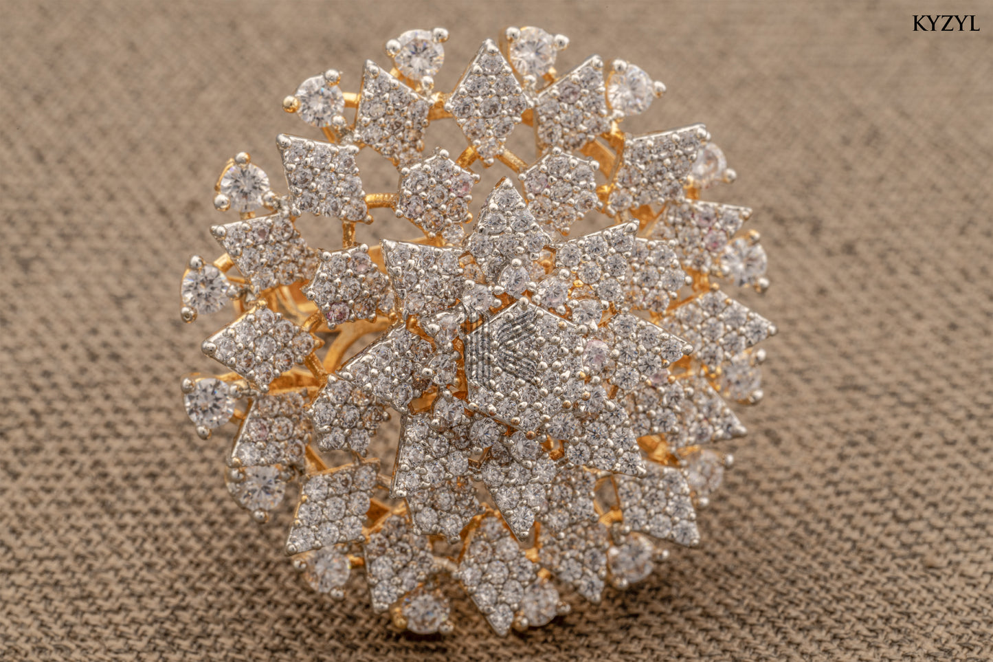 Diamond Dust Gala – Golden Radiance Cocktail Ring
