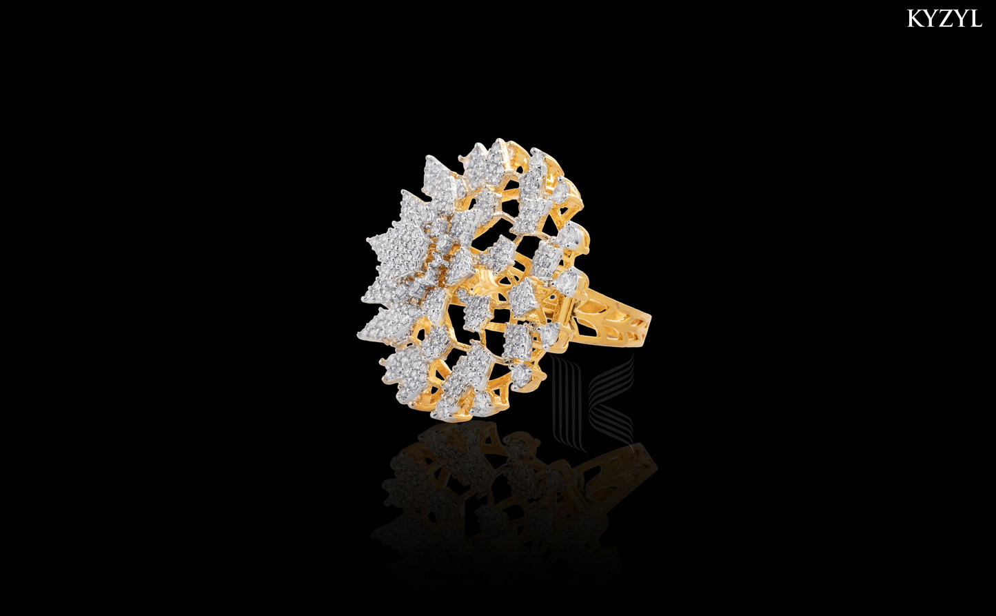 Diamond Dust Gala – Golden Radiance Cocktail Ring